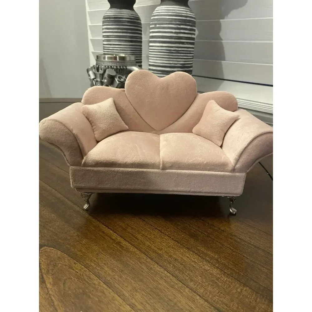 Pink Jewelry Box Sofa Couch Heart Velvet Plush Jewelry Storage Display Decor NEW